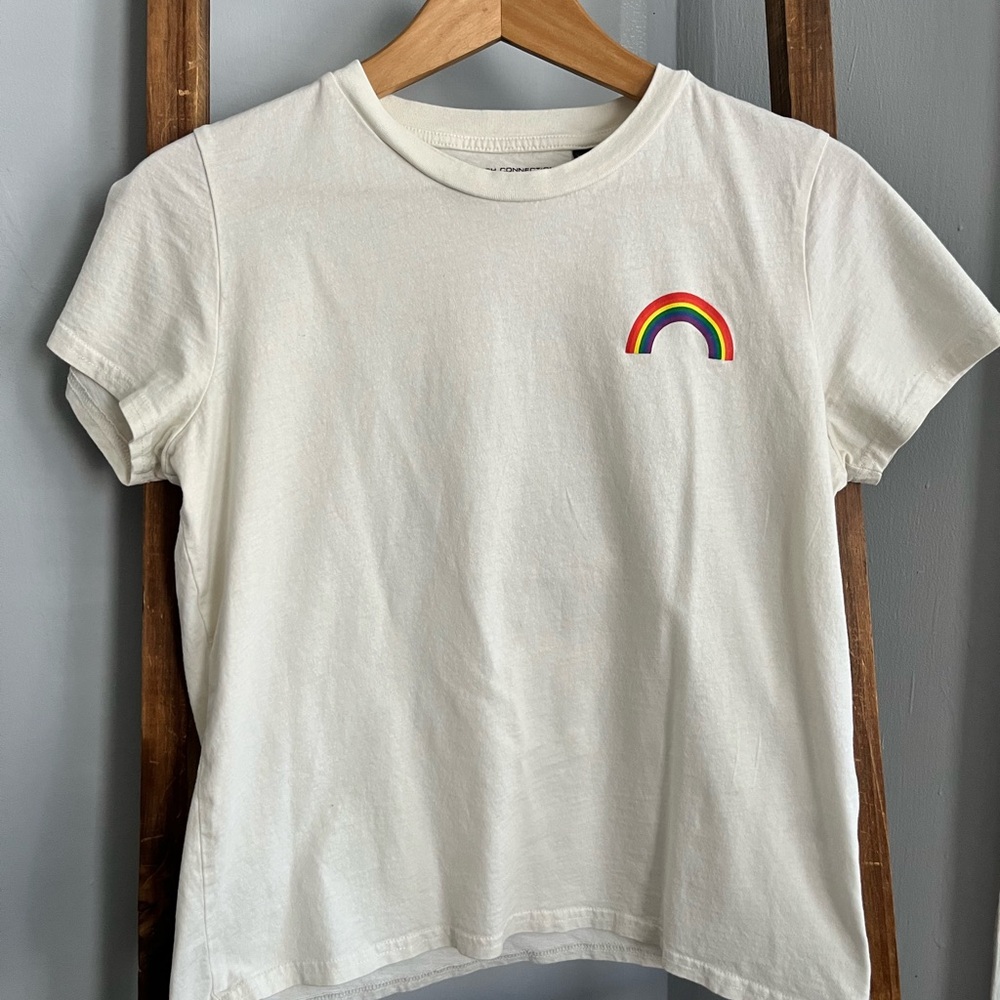 French Connection Cream T-Shirt with Rainbow Design
